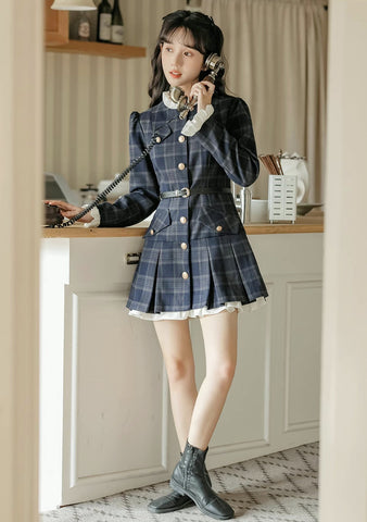 Academia Plaid Button Mini Dress