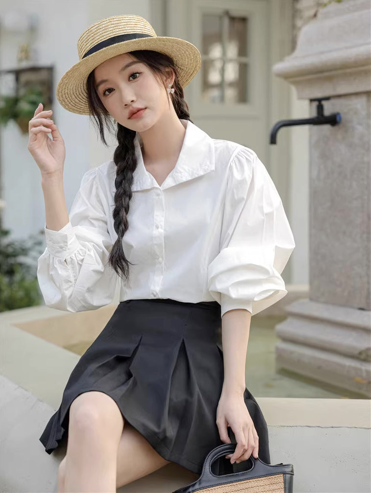 Basic Long Puff Sleeve Blouse