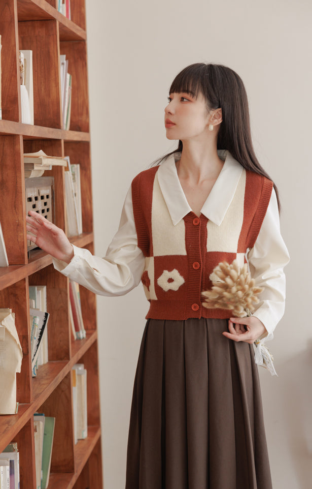 Chaleco retro Daisy con bloques de color y doble uso