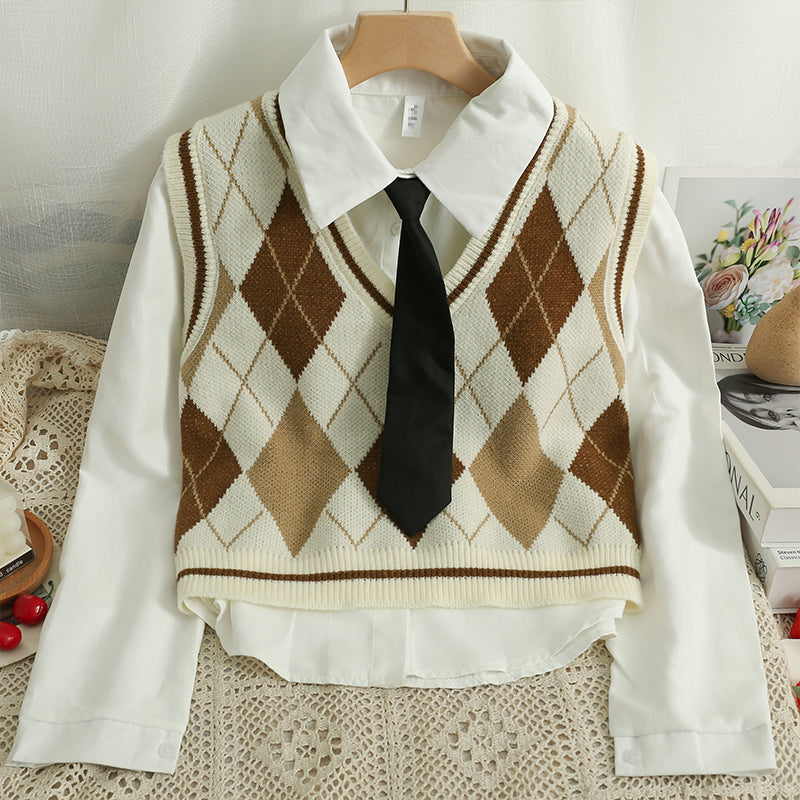 Spiced Argyle Plaid Vest Set