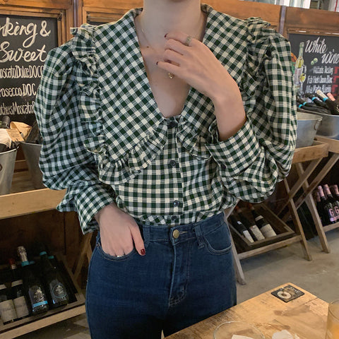 Gingham Peter Pan Button Up Shirt