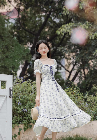 Porcelain Rose Lace Up Midi Dress