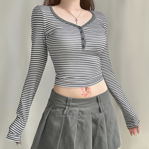 Striped Button Front Knit Top