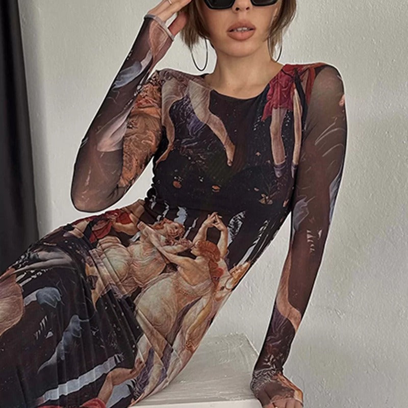 Slim Fit Printed Long Dress