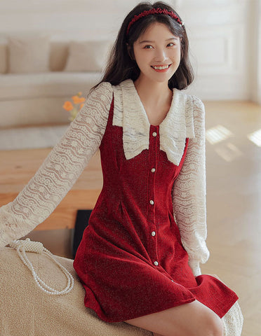 Lace Bow Sweater Dress