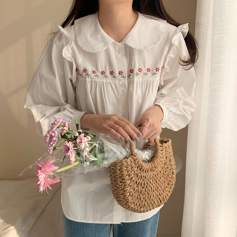 Camisa con botones y bordado de cadena de margaritas