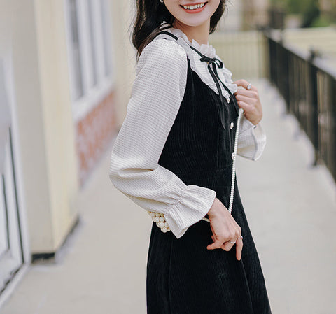 Frilly High Neck Corduroy Sweater Dress