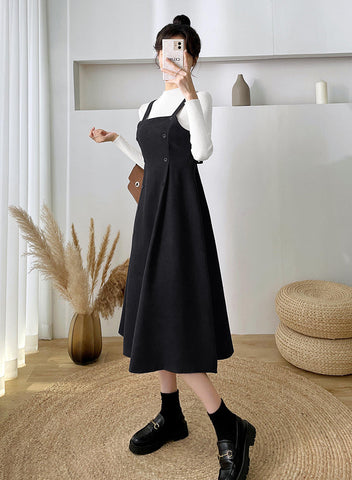 Corduroy Suede Double Button Cami Dress