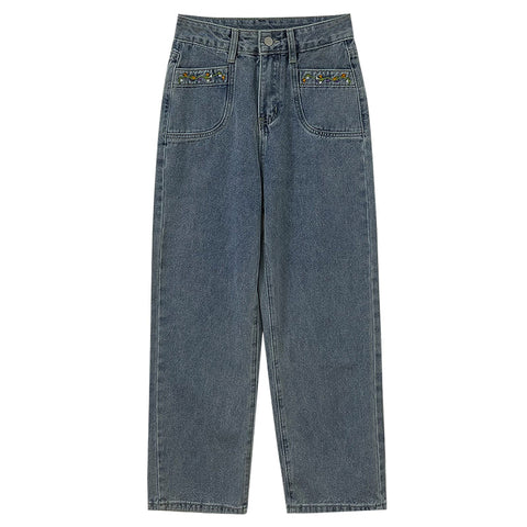 Jeans mit Blumenrankenstickerei