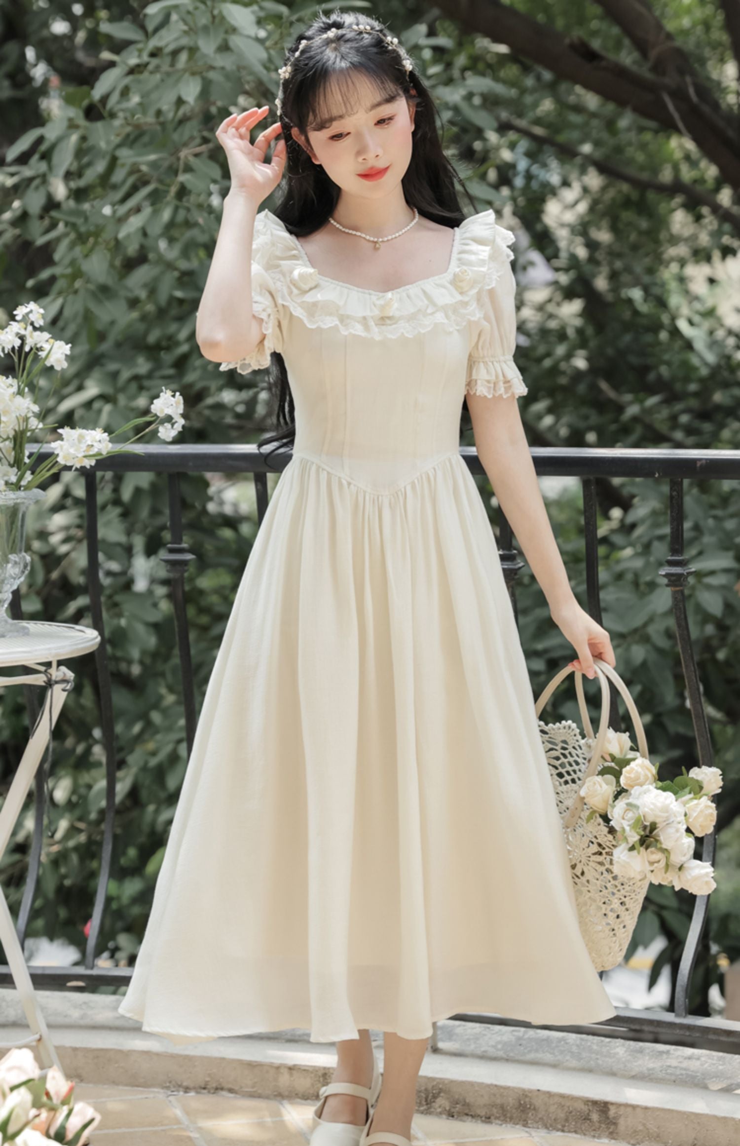 Vestido midi Blanc Rose