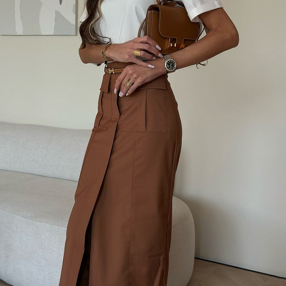 Workwear Slit Midi Skirt Hip Skirt