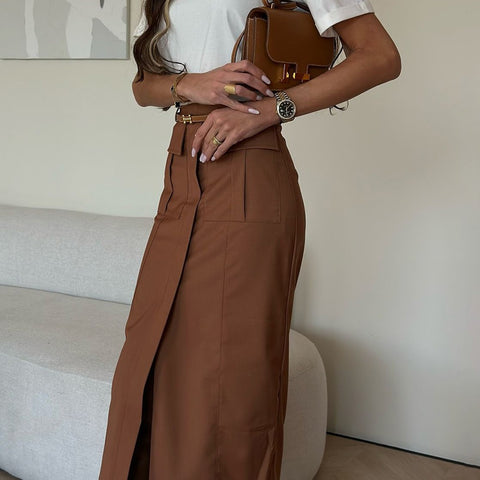 Workwear Slit Midi Skirt Hip Skirt
