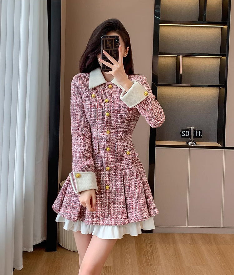 Vestido corto de tweed a cuadros coqueto