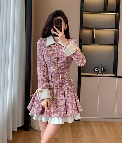 Vestido corto de tweed a cuadros coqueto