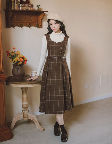 Plaid Pinafore Midi Dress