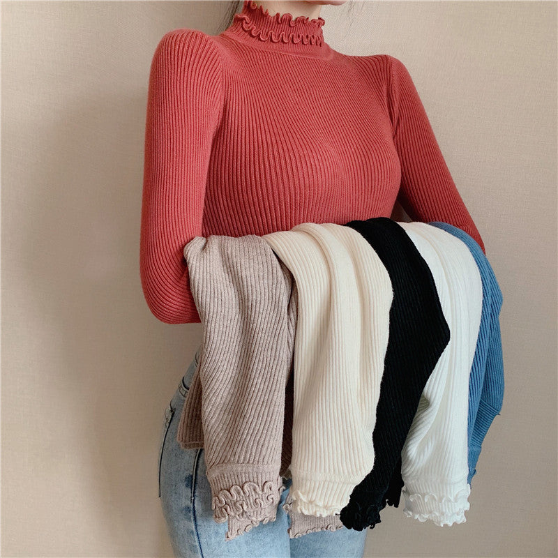 Basic-Pullover mit Stehkragen und Rüschen