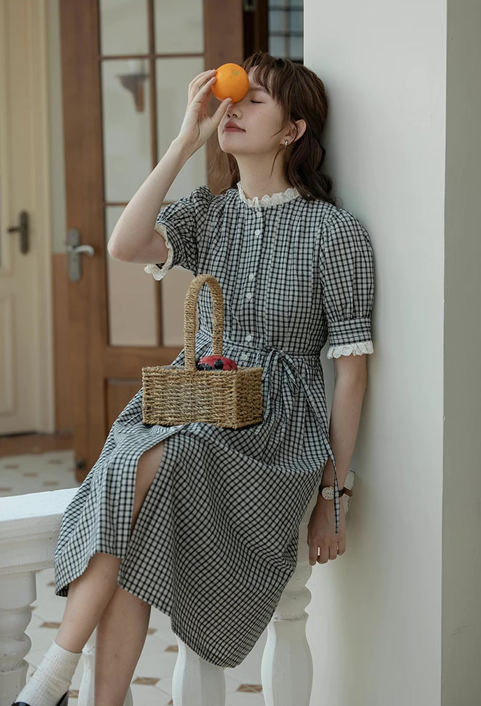 Button Up Plaid Midi Dress