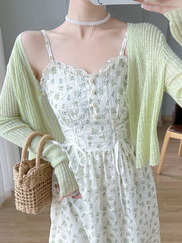 Vestido camisola con cordones y estampado floral de primavera