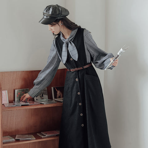 Button Up Suede Pinafore Dress