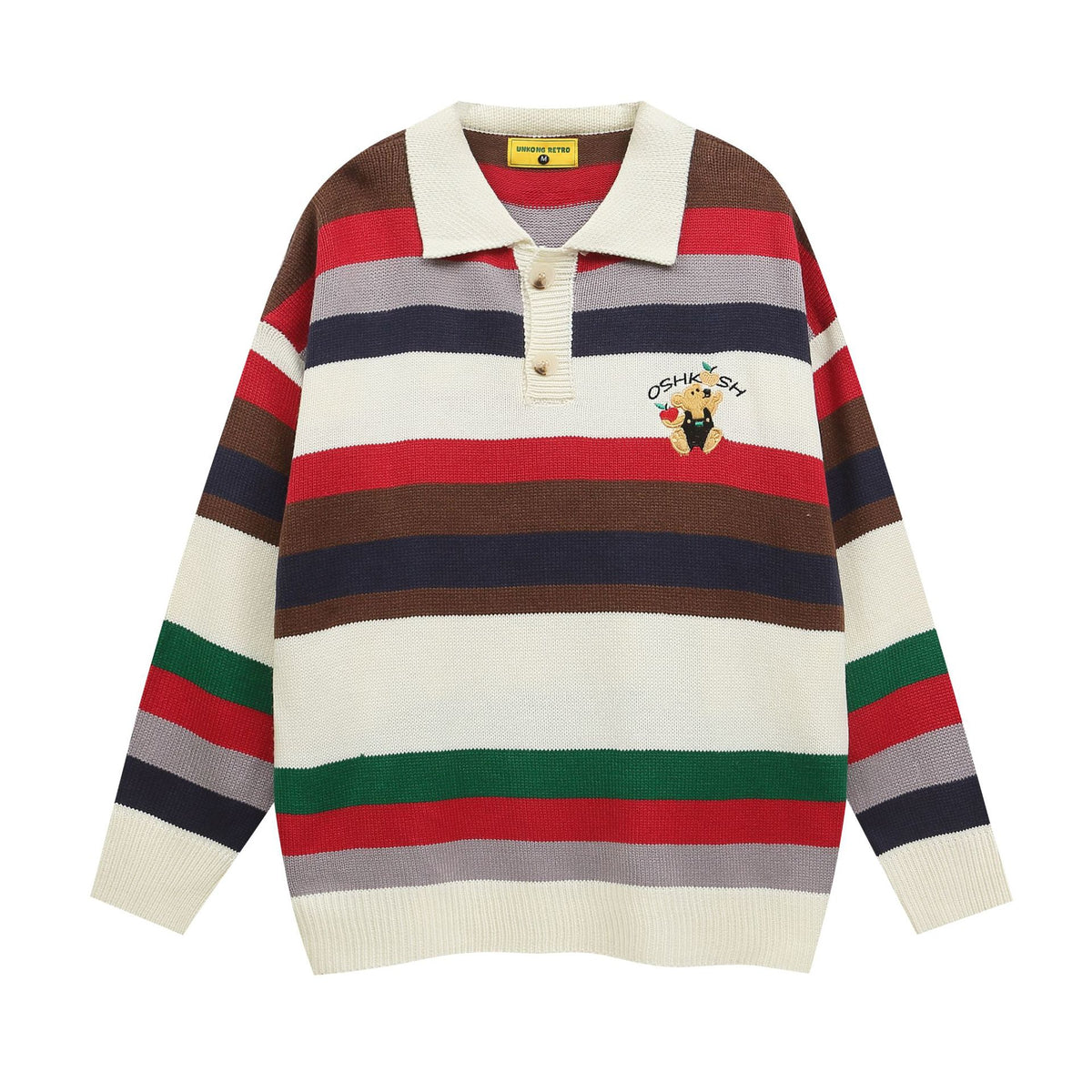 Hit Color Turn Down Collar Striped Sweater