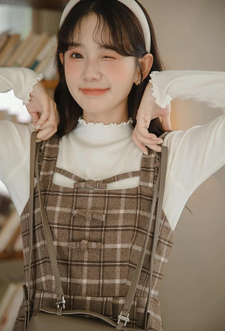 Cocoa Plaid Flutter Cami Dress