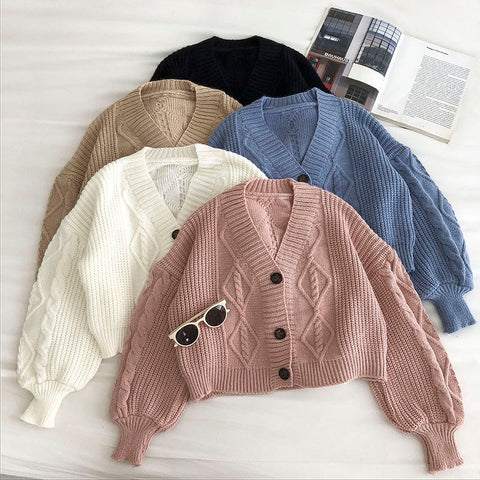 Cropped Cable Knit Cardigan