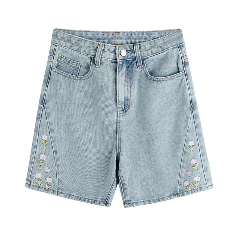Tulip Tips Embroidered Shorts