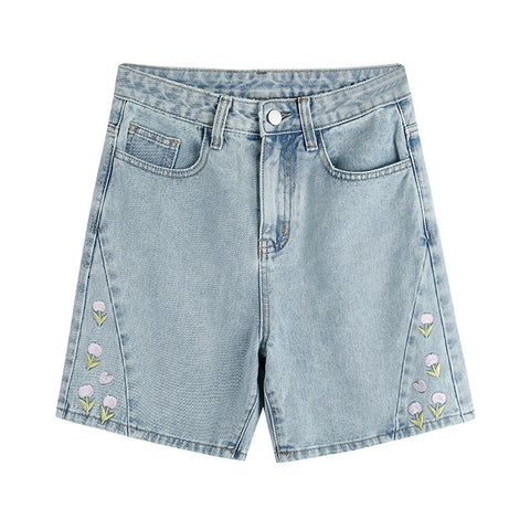 Tulip Tips Embroidered Shorts