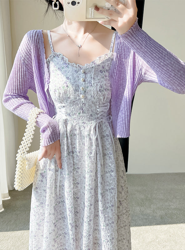 Vestido camisola con cordones y flores de mayo