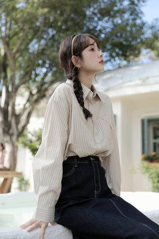 Boyfriend Stripe Button Up Shirt