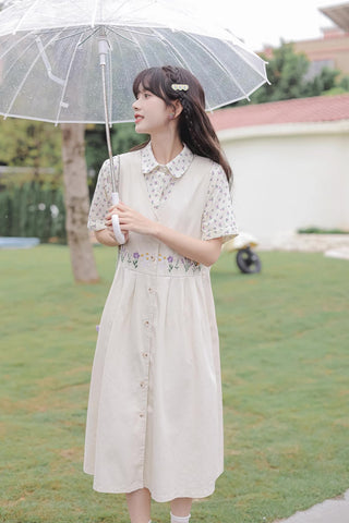 Wild Garden Button Pinafore Dress
