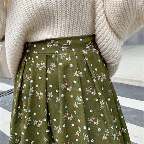 Raining Flowers Corduroy Midi Skirt