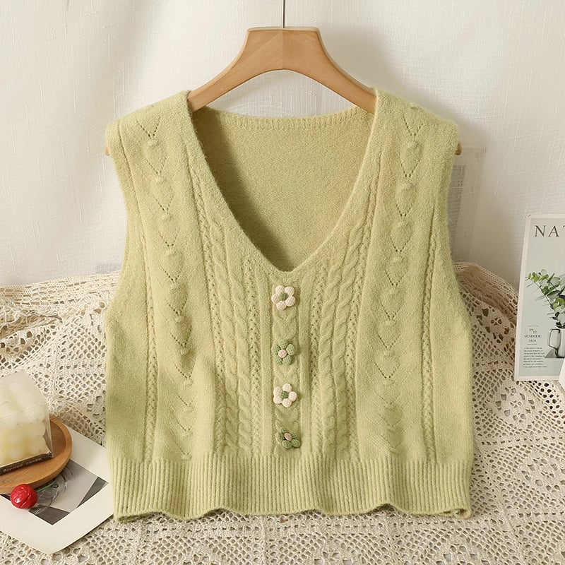 Matcha Pom Pom Daisy Vest