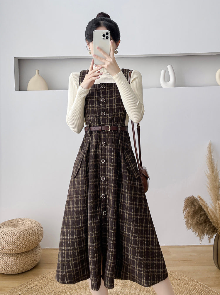 Vestido estilo pichi a cuadros con botones