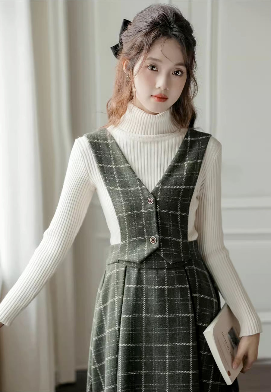 Vestido tipo pichi con chaleco a cuadros