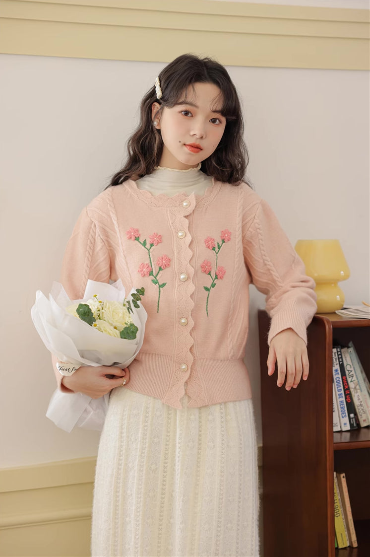 Sweet Floral Embroidered Cardigan