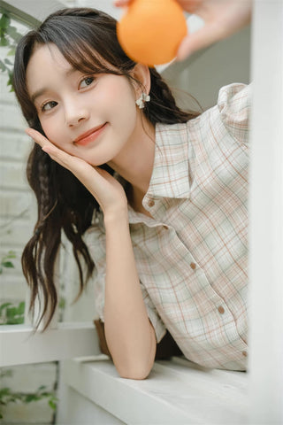 Strawberry Matcha Plaid Blouse