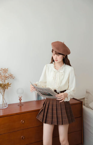 Ruffle Trim Tie Neck Blouse