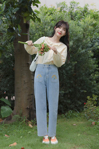 Embroidered Sunflower Pocket Jeans