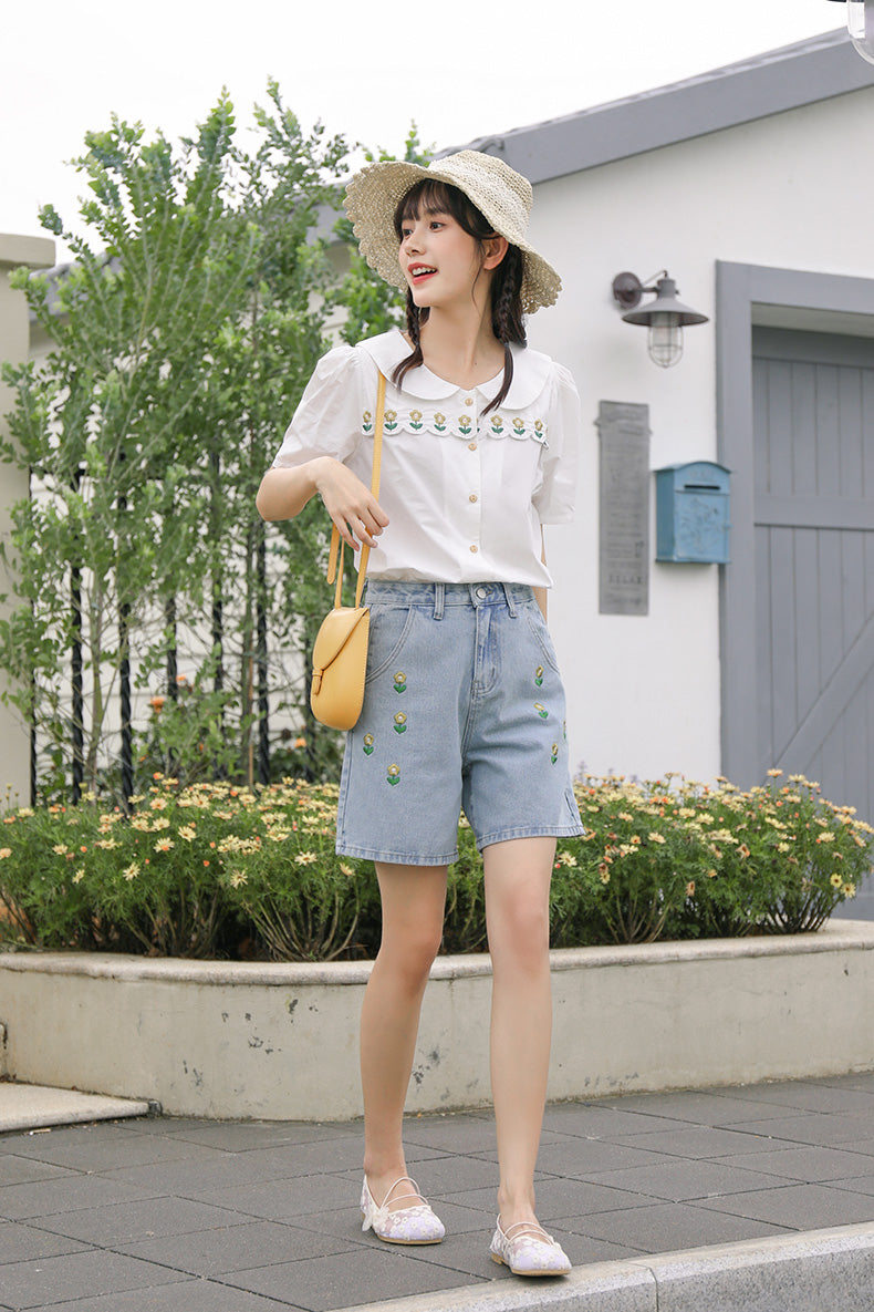 Flower Pop Embroidered Shorts