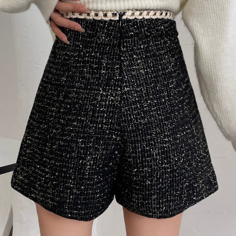 Pantalones cortos asimétricos de tweed preppy