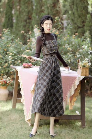 Mint Mocha Kariertes zweiteiliges Midi-Set