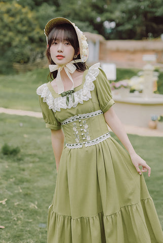 Matcha Daisy Corset Midi Dress