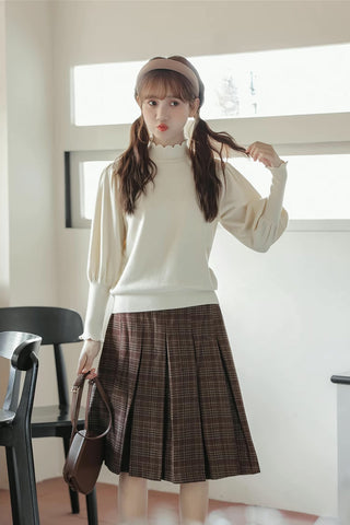 Scallop Trim Puff Sleeve Sweater