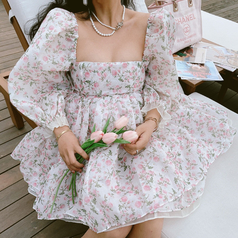 Vestido mini abullonado reversible Rose Tea