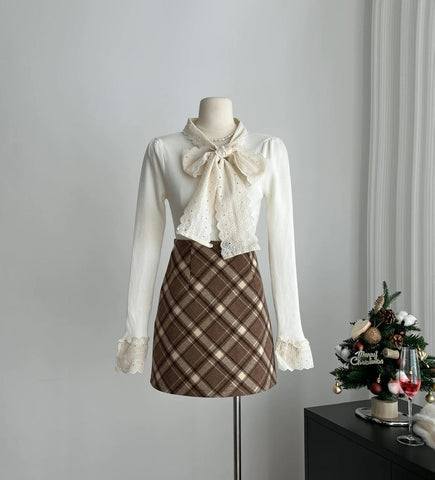 Lace Trim Tie Neck Sweater