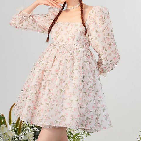 Vestido mini abullonado reversible Rose Tea