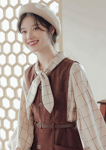 Button Up Suede Pinafore Dress