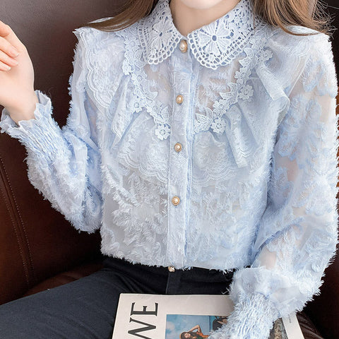 Ruffle Lace Button Up Shirt
