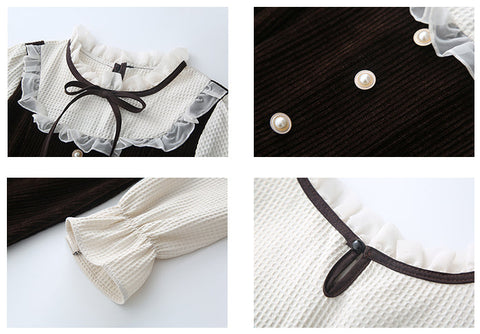 Frilly High Neck Corduroy Sweater Dress